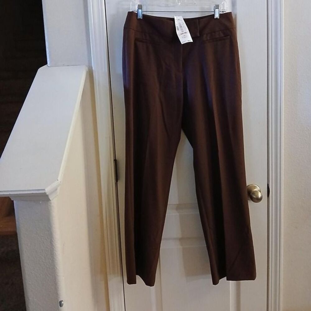 NWT Ruby Rd. Brown Flat Front Wide Straight Leg Dress Pants 10 Office Basic